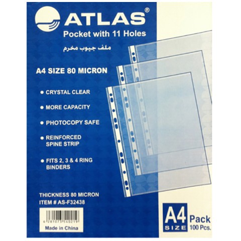 Atlas Clear Sheet Protector 80mic AS-F32438 - A4 (pkt/100pc)