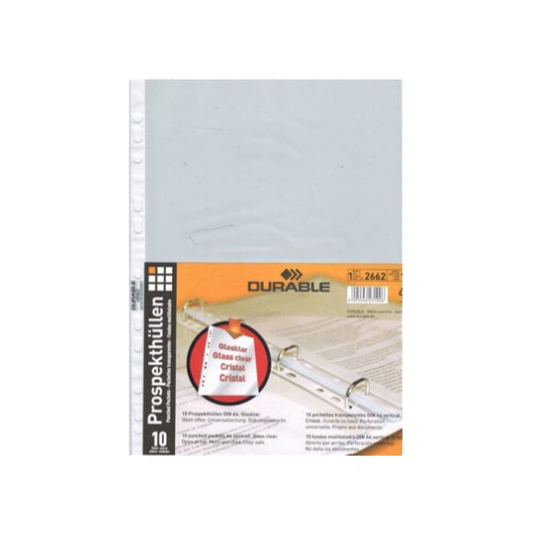 Durable 2662-19 Punched Pocket A4 - Clear (pkt/10pc)