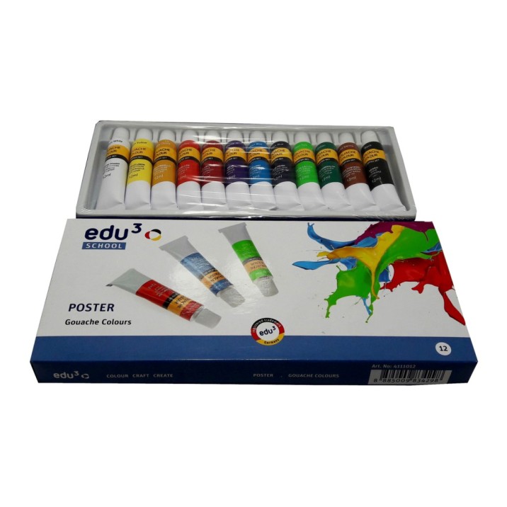 Buy EDU3 4111012 Poster Gouache Colour Paint (pkt/12pcs) Online AED17