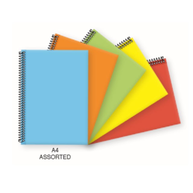 FIS Single Ruled Spiral Hard Cover 100 sheets A4 Notebook - Assorted Neon Colors FSNBSA4NASST (pkt/5pcs)