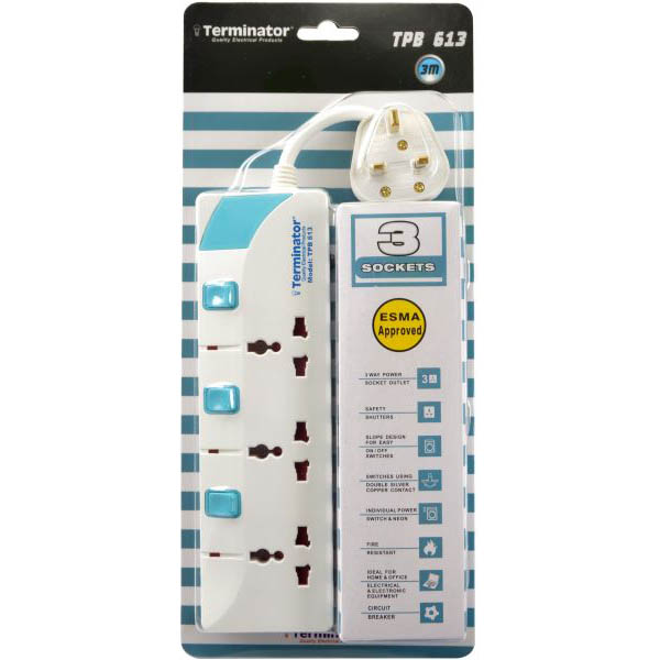Terminator TPB 613 3-way Extension Socket Outlet - 3m (pc)