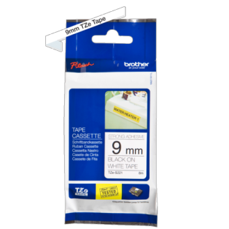 Brother TZe-S221 Labelling Tape Cassette 9mm Strong Adhesive - Black on White (pc)