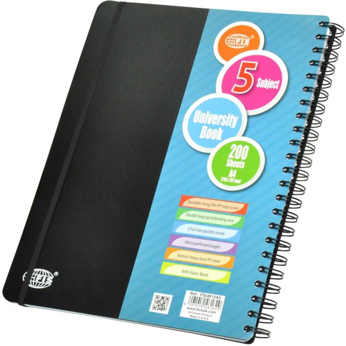 FIS Spiral PP Soft Cover University Book 5 Subject 200 Sheets A4 - FSUB15A5 (pc)