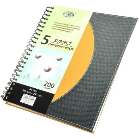 FIS Deluxe Spiral Hard Cover University Books 200 Sheets 5 Subject A4 - FSUB5A42C7 (pc)