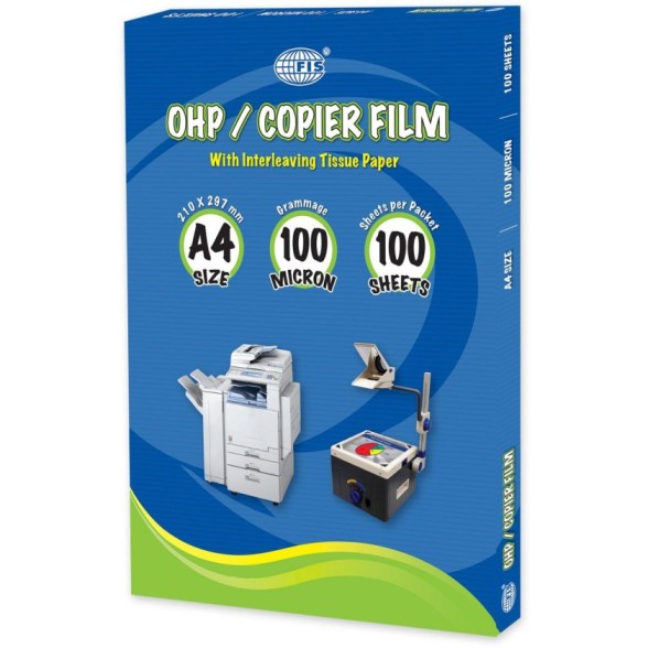FIS OHP Sheets 100mic A4 Clear - FSFM210X297P (pkt/100pcs)
