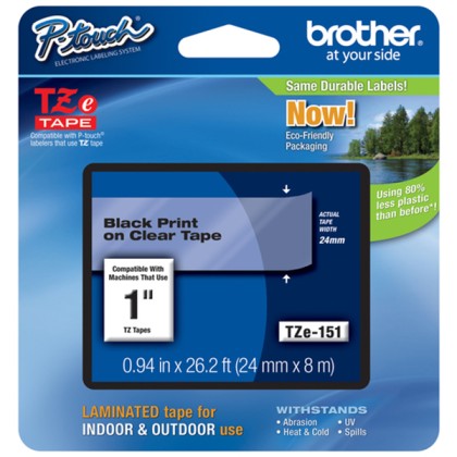 Brother TZe-151 Labelling Tape Casette 24mm x 8m - Black on Clear (pc)
