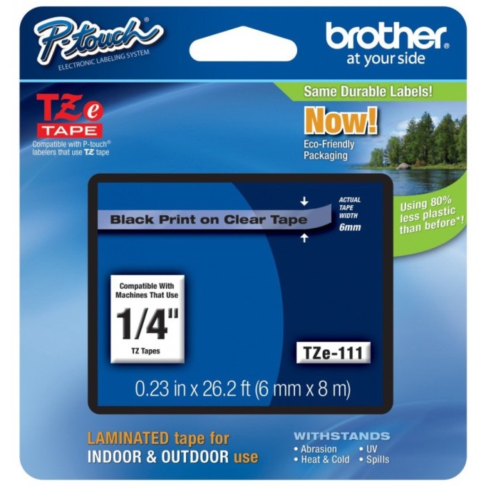 Brother TZe-111 Labelling Tape Casette 6mm x 8m - Black on Clear (pc)