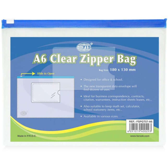 FIS Zipper Bags A6 FSPGT57 - Clear (pc)