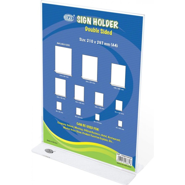 FIS Sign Holders Vertical Double Sided Upright 210 x 297mm FSNA210X297 - Clear (pc)