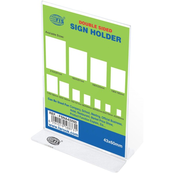 FIS Sign Holders Vertical Double Sided Upright 43 x 60mm FSNA43X60 - Clear (pc)