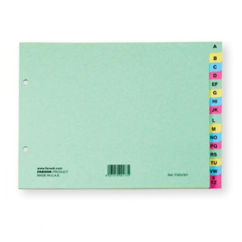FIS Divider A-Z Colour Board 240gsm A5 - FSDV301 (pkt)