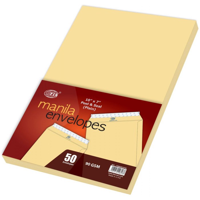 FIS  Manila Envelopes Peel & Seal 90gsm 10 x 7in A5 FSME9033P50 - Brown (pkt/50pcs)