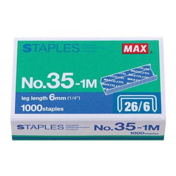Max No. 35-1M Staples - 26/6 (pkt/1000pcs)