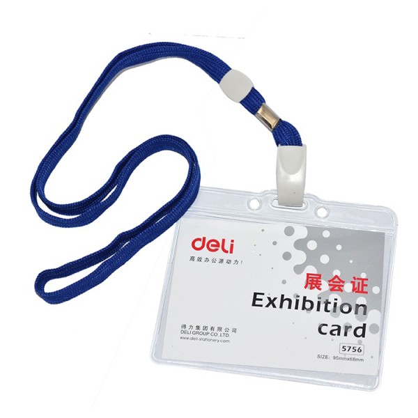 Deli E5756 PVC Name Badge with Lanyard - Blue (box/50pcs)