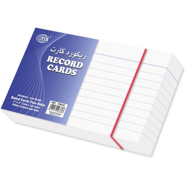 FIS Index Ruled Record Card 240gsm 5 x 3in FSIC53 - White (pkt/100pcs)