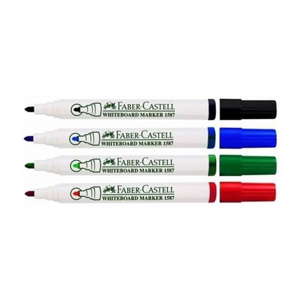 Faber Castell 1587S Whiteboard Marker with Bullet Tip - Assorted (pkt/4pcs)