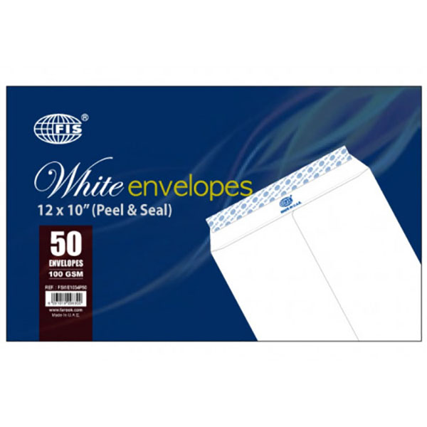 FIS Envelope 100gsm 12 x 10in FSWE1034P50 - White (pkt/50pcs)