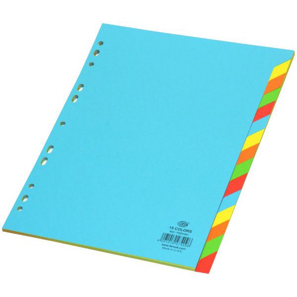 FIS 15-tab Color Paper Divider 160gsm without Number A4 - FSDV361 (box/16pkt)