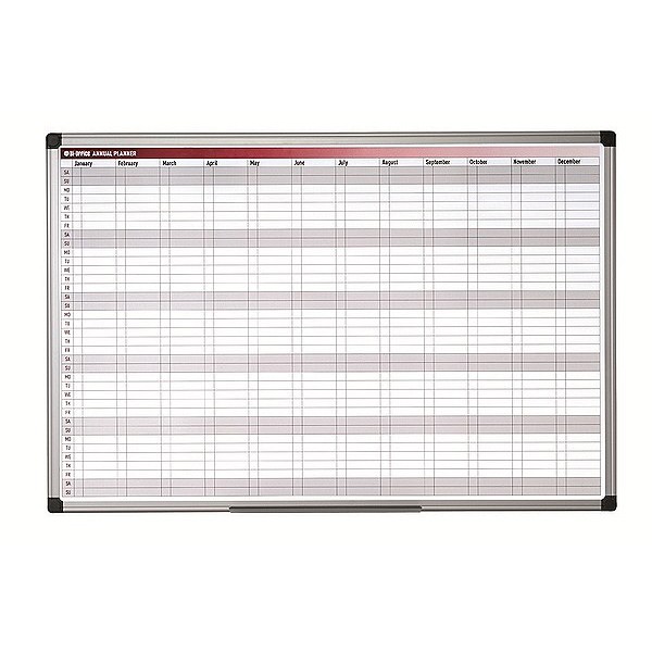 Bi-Office Magnetic Whiteboard Yearly Planner with Aluminum Frame GA0361170 - 60 x 90cm (pc)