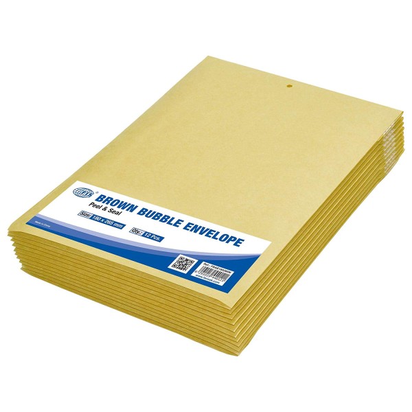 FIS Peel and Seal Bubble Envelopes 180 x 265mm FSAE180265N - Brown (pkt/12pcs)