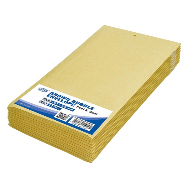 FIS Peel and Seal Bubble Envelopes 100 x 165mm FSAE100165N - Brown (pkt/12pcs)