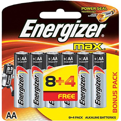 Energizer E91BP12(8+4) Alkaline Max Power Seal Battery AA Size 1.5V (pkt/12pc)