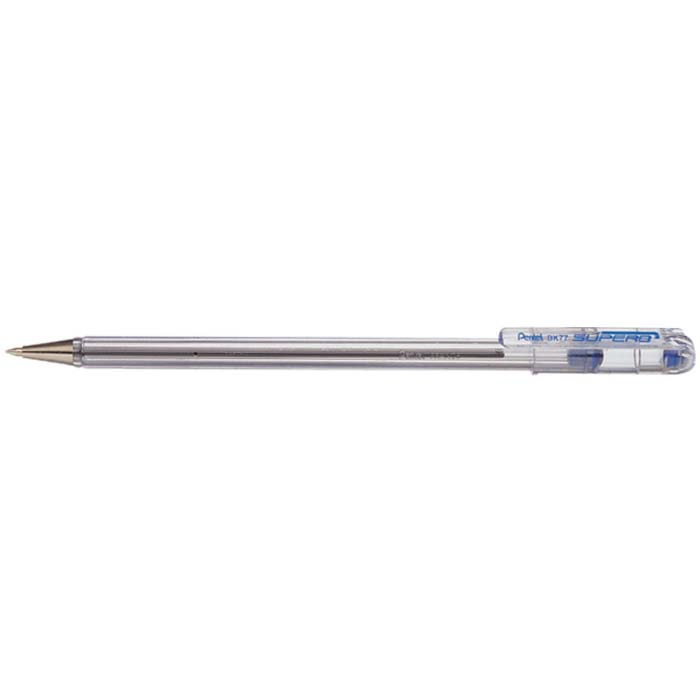 Lot De 6 Stylos à Bille Pentel Superb BK77 - Pointe 0.7 Mm - Encre Bleue - Corps Transparent