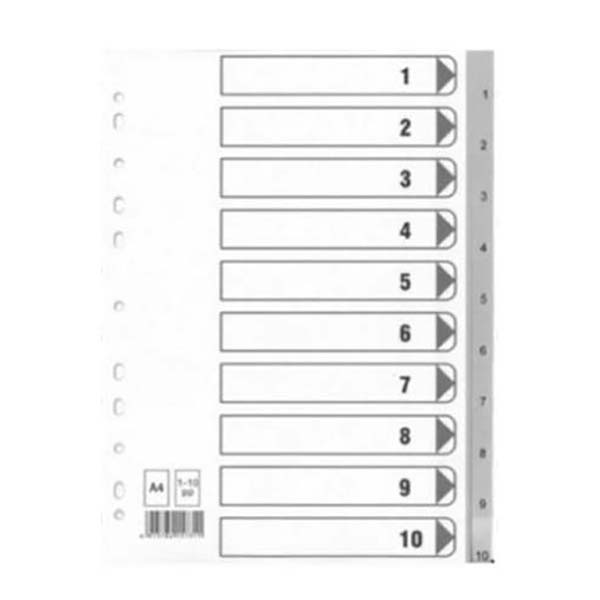 Modest MS110 PVC 1 - 10 Divider A4 - Grey (box/25pkt)