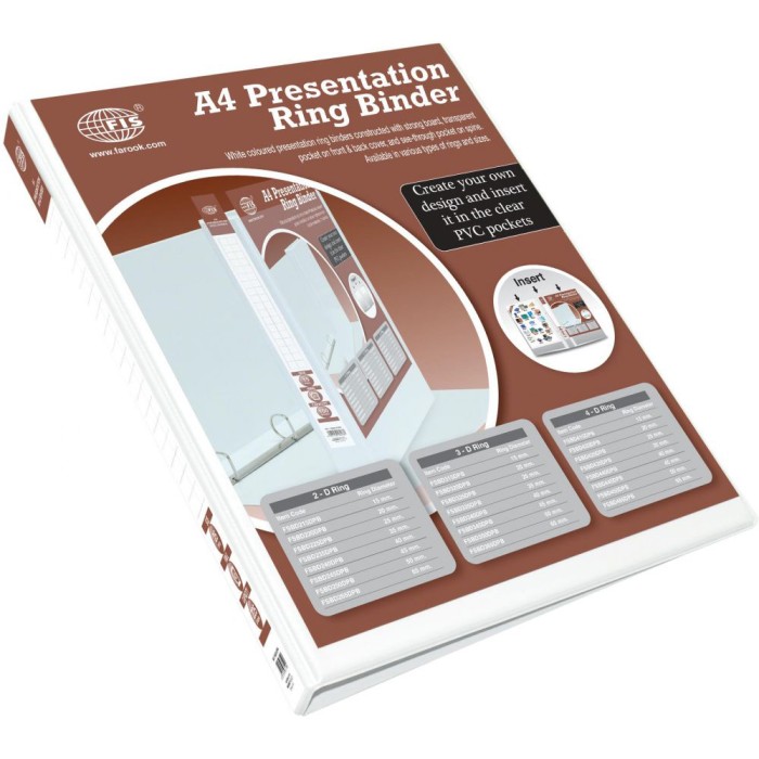 FIS Presentation 4D Ring Binder 25mm Spine 1.50inch A4 White - FSBD425DPB (box/20pcs)