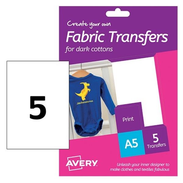 Avery HTT02 Fabric Transfer Labels for Dark Cotton 148 x 210 mm (Pkt/5 Labels)