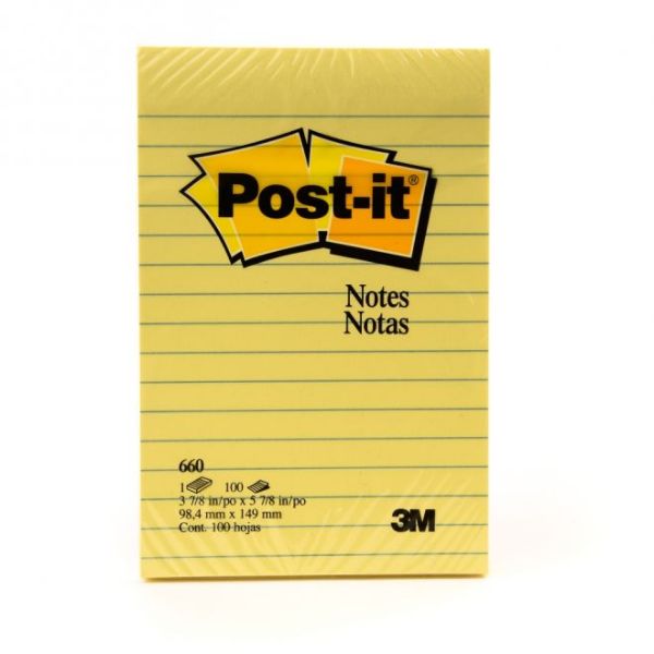 3M 660 Lined Post-it Notes 4 x 6in - Canary Yellow (pc)