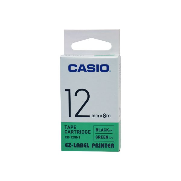 Casio XR-12GN1 Tape Cassette 12mm X 8m - Black on Green (pc)