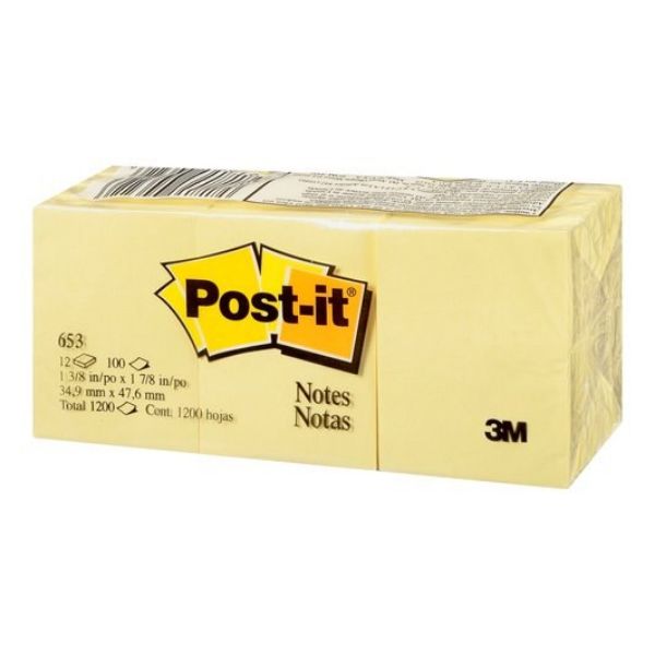 3M 653 Post-it Note Pad 1.5 x 2in - Yellow (pkt/12pc)