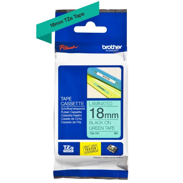 Brother TZe-741 Labelling Tape 18mm x 8m - Black on Green (pc)