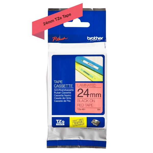 Brother TZe-451 Labelling Tape 24mm x 8m - Black on Red (pc)