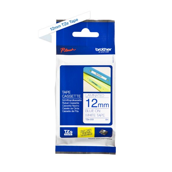 Brother TZe-233 Labelling Tape 12mm x 8m - Blue on White (pc)