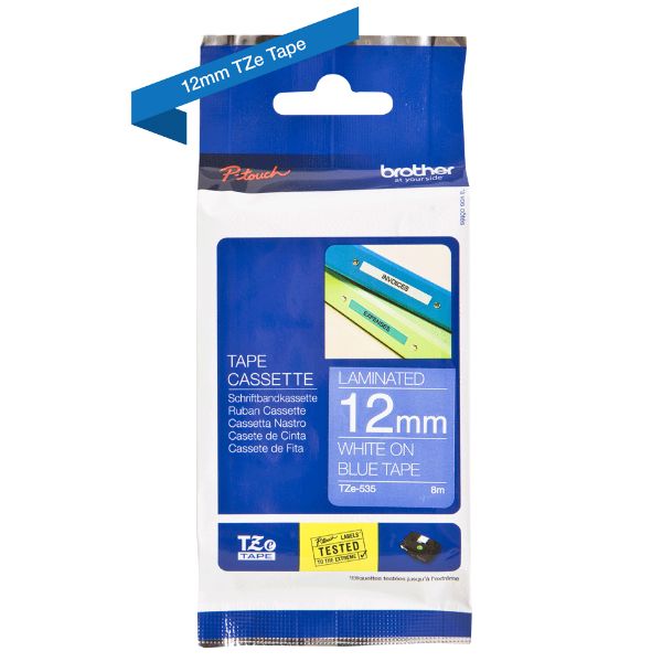 Brother TZe-535 Labelling Tape 12mm x 8m - White on Blue (pc)