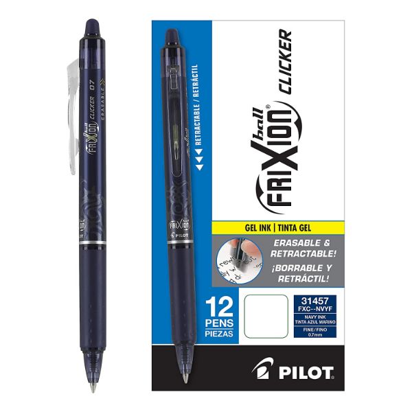 Pilot FriXion Clicker Retractable Erasable Gel Pen 0.7 mm Black pkt 12pcs