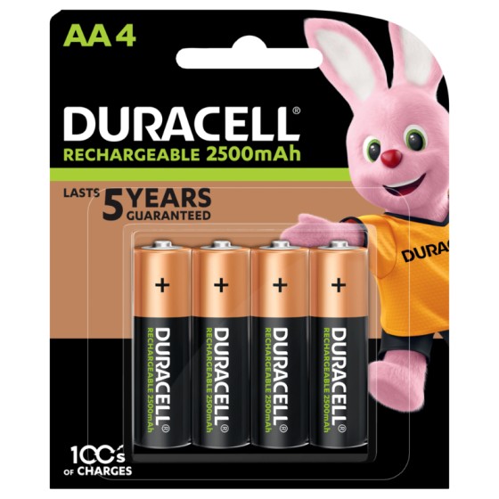 Duracell AA Rechargeable Battery 2500mAh 1.5V (pkt/4pc)