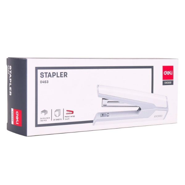 Deli 0463 Smooth Metal Stapler Full Strip 25-sheets Capacity - White (pc)