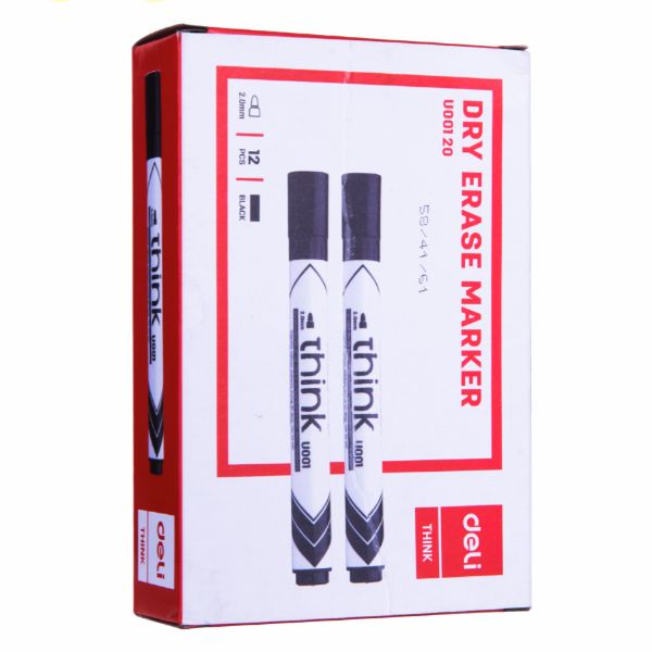 Deli EU00120 Dry Erase Bullet Tip Marker 2.0mm - Black (pkt/12pcs)