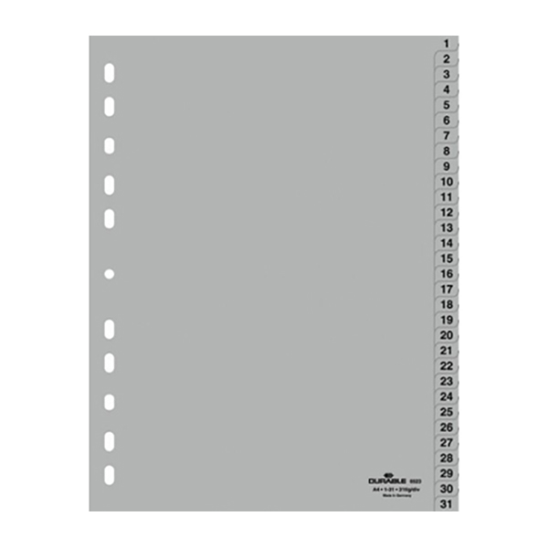 Durable A4 PP Divider 1-31 DUDV6523 - Grey (box/10pkt)