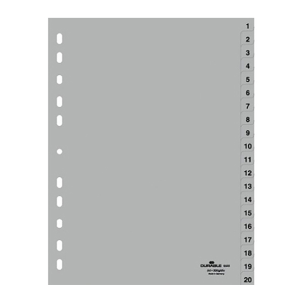 Durable A4 PP Divider 1-20 DUDV6522 - Grey (box/20pkt)