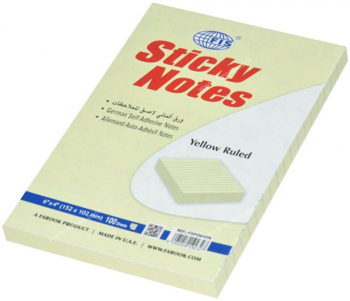 FIS Sticky Notes with Ruling 6 x 4in FSPO64RN - Yellow (pc)