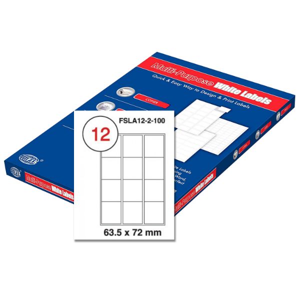 FIS Multipurpose White Label 63.5 x 72mm - FSLA12-2-100 (pkt/100s)