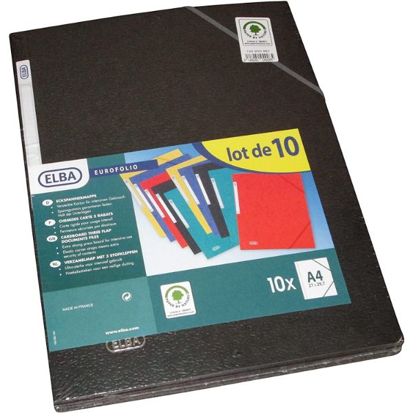 Elba 100200987 Eurofolio Folder Elasticated 3-Flap 450gsm A4 - Black (pkt/10pcs)