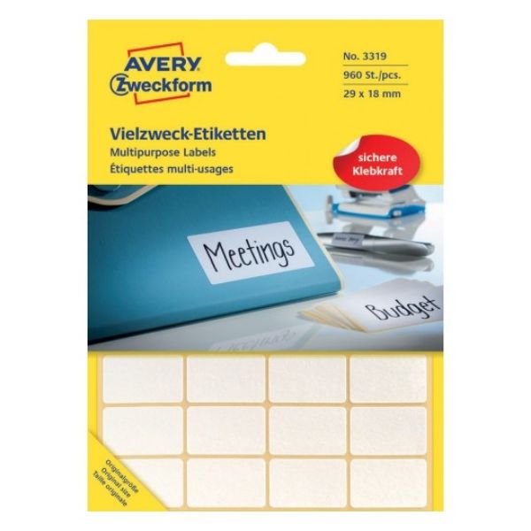 Avery 3319 Multi-usage Labels Handwriting Permanent 29 x 18mm - White (Pkt/960Labels)