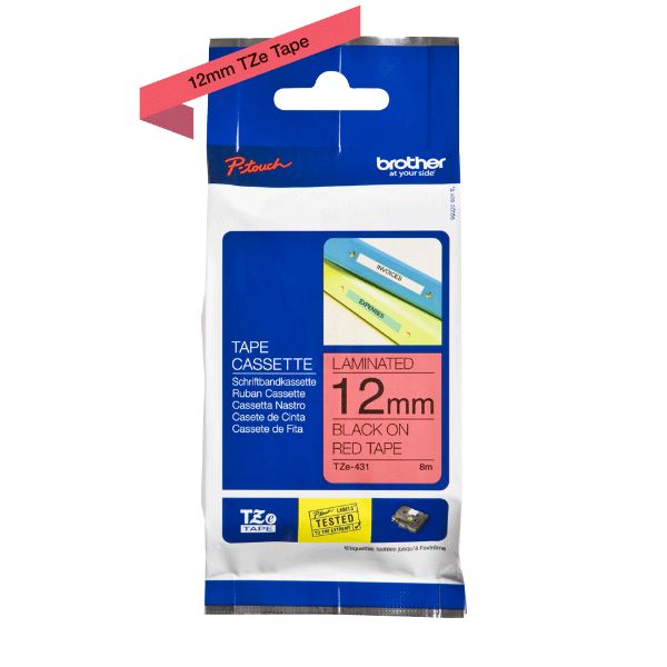 Brother TZe-431 Laminated Tape 12mm x 8m - Black on Red (pc)