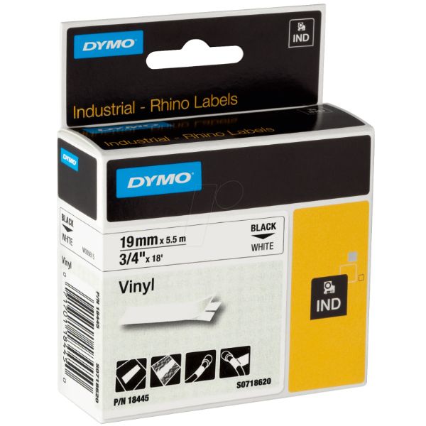 Dymo Rhino S0718620 (18445) Vinyl Tape 19mm x 5.5m - Black on White (pc)