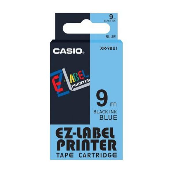 Casio XR-9BU1 EZ Label Printer Tape Cartridge 9mm x 8m - Black on Blue (pc)